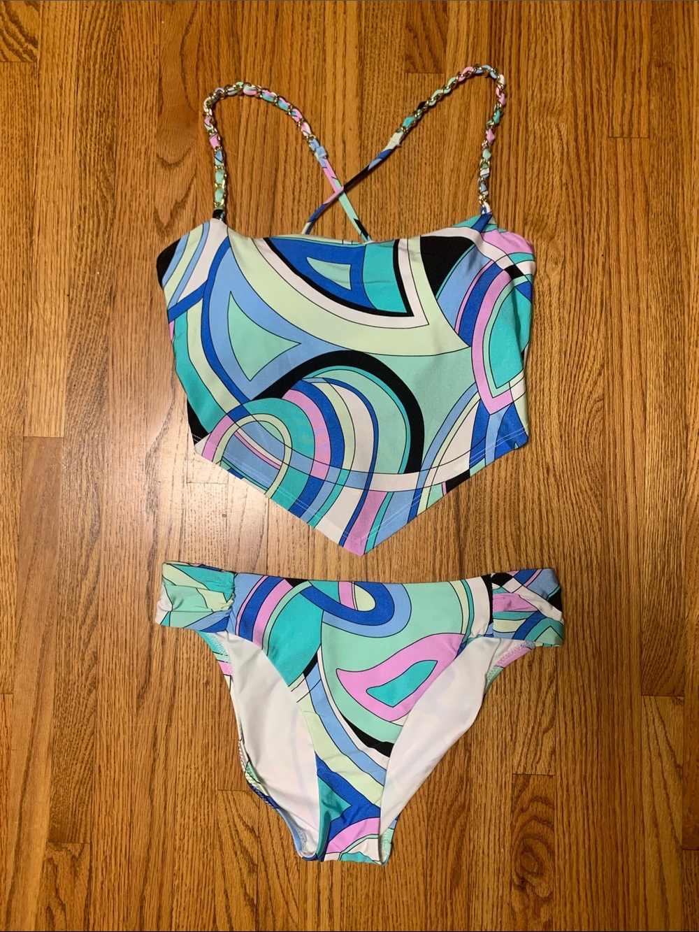 Sunshine 79 swimsuit - studio swirl bikini set, midkini top w chain straps